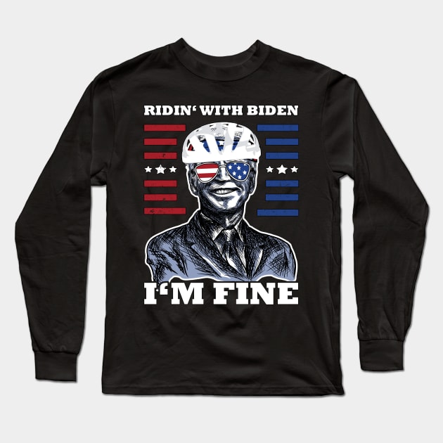 Bicycle Fall trap America Flag Sunglasses Ridin' with Biden I'm Fine Long Sleeve T-Shirt by jodotodesign